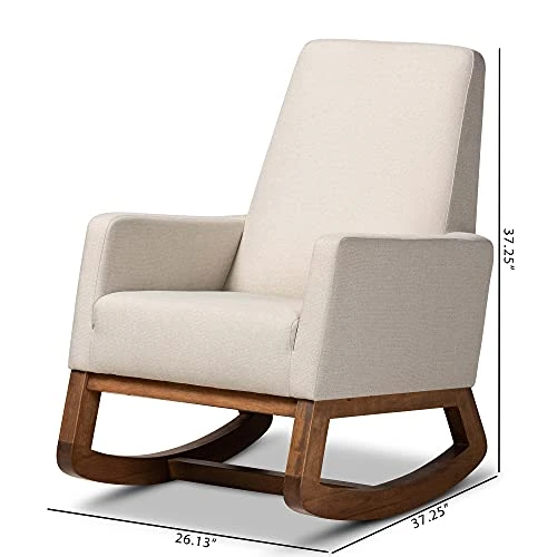 Baxton Studio Yashiya Mid Century Retro Modern Fabric Upholstered Rocking Chair, Light Beige 2 Baxton Studio Yashiya Mid Century Retro Modern Fabric Upholstered Rocking Chair, Light Beige - Image 2