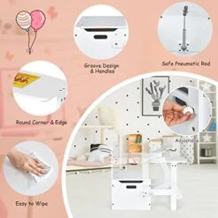 HONEY JOY Kids Table And Chair Set, 3-in-1 Convertible Wooden Toy Storage Bench With Handle, Toddler Furniture Set For Daycare Playroom, Gift For Boys Girls 3+ (White) -Best Furniture Store 41AU2habjiL