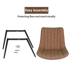 HOMHUM 4 PCS Faux Leather Dining Chairs, Mid Century Modern Leisure Upholstered Chair With Metal Legs For Kitchen Living Room Brown -Best Furniture Store 41AcsfRM3wL