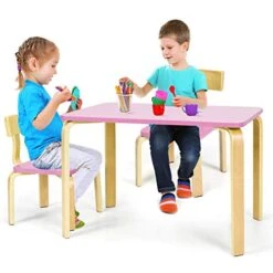 Costzon Kids Table And Chair Set, Wood Table And Chairs For Toddlers Reading, Arts, Crafts, Homework, Snack Time, 3 Piece Furniture For Playroom Home School Classroom, Childrens Table And Chair, Pink
