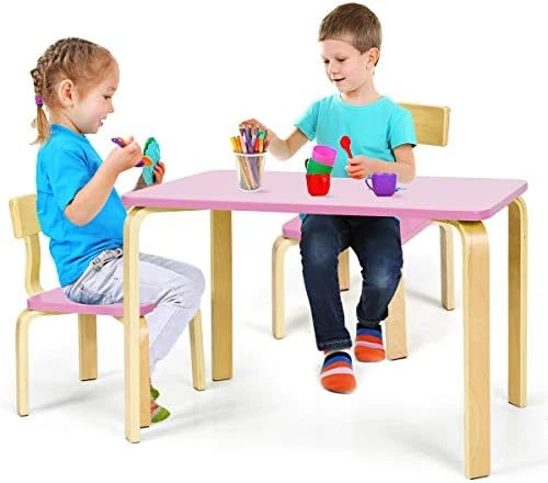 Costzon Kids Table And Chair Set, Wood Table And Chairs For Toddlers Reading, Arts, Crafts, Homework, Snack Time, 3 Piece Furniture For Playroom Home School Classroom, Childrens Table And Chair, Pink 7 Costzon Kids Table And Chair Set, Wood Table And Chairs For Toddlers Reading, Arts, Crafts, Homework, Snack Time, 3 Piece Furniture For Playroom Home School Classroom, Childrens Table And Chair, Pink - Image 7