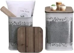 RUSTOWN Farmhouse Accent Side Table, Rustic Storage Ottoman Seat Stool, Galvanized Antique Metal End Table Box Bin With Round Wood Lid, Coffee Or Cocktail Table, Nesting Pieces Two (Pure Galvanized) 24 RUSTOWN Farmhouse Accent Side Table, Rustic Storage Ottoman Seat Stool, Galvanized Antique Metal End Table Box Bin With Round Wood Lid, Coffee Or Cocktail Table, Nesting Pieces Two (Pure Galvanized) -Best Furniture Store 41AqJVr7MiL. AC
