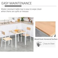 HOMCOM 3-Piece Wooden Square Dining Table Set With 1 Table And 2 Chairs And Sturdy Metal Frame For Small Space, White -Best Furniture Store 41Ax1HJJH3L