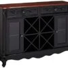 Kings Brand Buffet Server Wine Cabinet Console Table, Black / Walnut