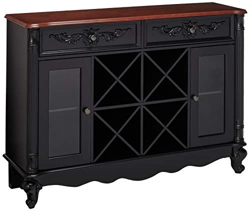 Kings Brand Buffet Server Wine Cabinet Console Table, Black / Walnut 1 Kings Brand Buffet Server Wine Cabinet Console Table, Black / Walnut
