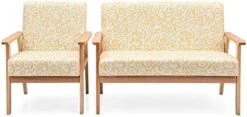 POWERSTONE Modern Upholstered Loveseat, Fabric Loveseat Sofa Couch Wooden 2-Seat Armchair For Home And Office (Yellow, Loveseat) -Best Furniture Store 41B2OJ7EQeL. AC