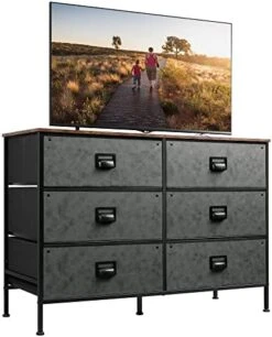 Wide Dresser With 6 Drawers, TV Stand For 50" TV, Entertainment Center With Metal Frame, Wooden Top, Fabric Storage Dresser For Bedroom, Hallway, Entryway, Rustic Brown Wood Grain Print -Best Furniture Store 41B2iS6fyCL. AC