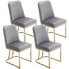 VESCASA Velvet Upholstered Dining Chairs With Back, Mid Century Modern Dining Chairs With Gold Metal Frame For Dining Room, Restaurant, Kitchen, Set Of 4, Grey