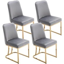 VESCASA Velvet Upholstered Dining Chairs With Back, Mid Century Modern Dining Chairs With Gold Metal Frame For Dining Room, Restaurant, Kitchen, Set Of 4, Grey