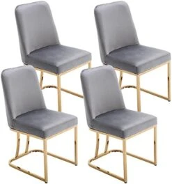 VESCASA Velvet Upholstered Dining Chairs With Back, Mid Century Modern Dining Chairs With Gold Metal Frame For Dining Room, Restaurant, Kitchen, Set Of 4, Grey -Best Furniture Store 41B5u8GR5FL. AC