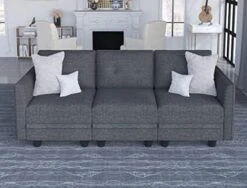 LLappuil Modular Sofa Faux Leather Fabric 112" Sectional Couch 4 Seater With Storage Seats Modern Sectional Sofa For Living Room, Office, Aqua Blue -Best Furniture Store 41BFM787StL. AC