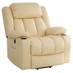 LEISLAND Power Lift Chairs Recliners For Elderly, Breathable Leather Recliner Chairs With Massage And Heat, Lay Flat Sleeper Chair With Cup Holder,OKIN Motor,USB Charge Port, Remote Control(Beige)