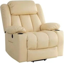 LEISLAND Power Lift Chairs Recliners For Elderly, Breathable Leather Recliner Chairs With Massage And Heat, Lay Flat Sleeper Chair With Cup Holder,OKIN Motor,USB Charge Port, Remote Control(Beige) -Best Furniture Store 41BG1vN2y4L. AC