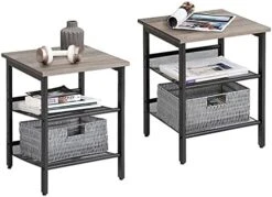 TINKLE WELL Nightstand, Industrial Side Open Shelf, Bedside Desk With 2-Tier Adjustable Storage For Bedroom, Living Room, End Table Set Of 1, Greige -Best Furniture Store 41BIi813cdL. AC