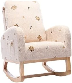 Setawix Rocking Chair For Nursery, Midcentury Modern Accent Rocker Armchair With Side Pocket, Upholstered High Back Wooden Rocking Chair For Living Room Baby Room Bedroom (Yellow - Velvet) -Best Furniture Store 41BOhuJuSPL. AC