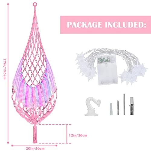 Stuffed Animal Net Or Hammock With LED Light, Toy Storage Hammock Hanging Stuffed Animal Storage Mesh Holder With Tassels For Kids Bedroom 5 Stuffed Animal Net Or Hammock With LED Light, Toy Storage Hammock Hanging Stuffed Animal Storage Mesh Holder With Tassels For Kids Bedroom - Image 5