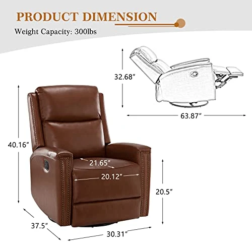 HULALA HOME Genuine Leather Swivel Rocker Recliners Set Of 2, Manual Glider Recliner Chairs With Adjustable Backrest & Footrest, Modern Home Theater Sofa Armchairs For Living Room Bedroom, Brown 2 HULALA HOME Genuine Leather Swivel Rocker Recliners Set Of 2, Manual Glider Recliner Chairs With Adjustable Backrest & Footrest, Modern Home Theater Sofa Armchairs For Living Room Bedroom, Brown - Image 2