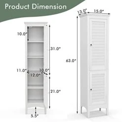 LOKO Tall Narrow Bathroom Cabinet, Freestanding Linen Tower Cabinet With 2 Doors & 3-Level Adjustable Shelf, Slim Floor Storage Cabinet With Anti-toppling Device For Bathroom, Living Room -Best Furniture Store 41Bo4PQFMcL