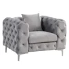 Morden Fort Modern Contemporary Accent Chair With Deep Button Tufting Dutch Velvet, Solid Wood Frame And Iron Legs-Silver Grey