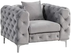 Morden Fort Modern Contemporary Accent Chair With Deep Button Tufting Dutch Velvet, Solid Wood Frame And Iron Legs-Silver Grey 23 Morden Fort Modern Contemporary Accent Chair With Deep Button Tufting Dutch Velvet, Solid Wood Frame And Iron Legs-Silver Grey -Best Furniture Store 41BsrW7l0XL. AC