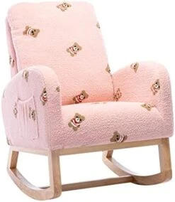 Setawix Rocking Chair For Nursery, Midcentury Modern Accent Rocker Armchair With Side Pocket, Upholstered High Back Wooden Rocking Chair For Living Room Baby Room Bedroom (Yellow - Velvet) -Best Furniture Store 41BxdW hZfL. AC