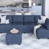 LLappuil Modular Sofa Sectioanl Couch With Storage, Convertible 6 Seater L Shaped Modular Chaise Sofa With Ottoman, Denim Blue