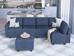 LLappuil Modular Sofa Sectioanl Couch With Storage, Convertible 6 Seater L Shaped Modular Chaise Sofa With Ottoman, Denim Blue