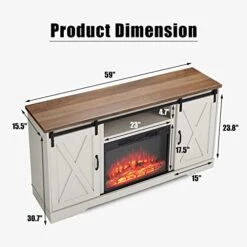 AMERLIFE Fireplace TV Stand Sliding Barn Door Wood Entertainment Center With A 23'' Electric Fireplace Insert, Modern Farmhouse Storage Cabinet Console For TVs Up To 65", Distressed White & Barnwood -Best Furniture Store 41CCpBCShpL