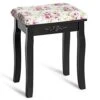 Vanity Stool Wood Dressing Padded Chair Makeup Piano Seat Make Up Bench W/Rose Cushion (Black)