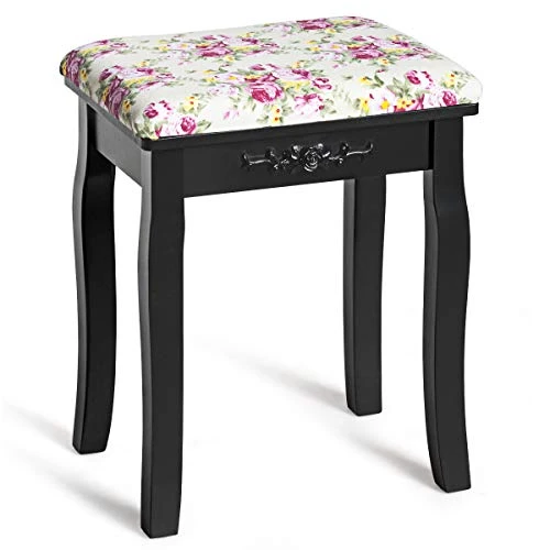 Vanity Stool Wood Dressing Padded Chair Makeup Piano Seat Make Up Bench W/Rose Cushion (Black) 1 Vanity Stool Wood Dressing Padded Chair Makeup Piano Seat Make Up Bench W/Rose Cushion (Black)