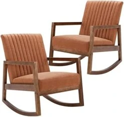 HNY Mid Century Rocking Nursery Chair With Wood Frames, Faux Leather Upholstered Farmhouse Living Room Armchair, For Living Room Bedroom, Light Brown 23 HNY Mid Century Rocking Nursery Chair With Wood Frames, Faux Leather Upholstered Farmhouse Living Room Armchair, For Living Room Bedroom, Light Brown -Best Furniture Store 41CKS0vpCsL. AC