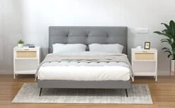 Anmytek Modern Wood Nightstand With Natural Rattan Drawer, Mid Century Side Table Farmhouse Bedside End Table Storage Drawer And Shelf For Bedroom Living Room White/Gold-H0052 -Best Furniture Store 41CNSGrgsJL