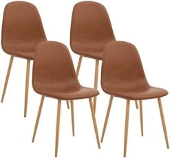 CangLong Washable PU Cushion Seat Back, Mid Century Metal Legs For Kitchen Dining Room Side Chair, Set Of 4, Brown -Best Furniture Store 41CPTYdi0FL. AC