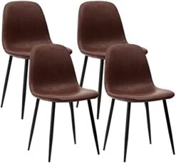 CangLong Washable PU Cushion Seat Back, Mid Century Metal Legs For Kitchen Dining Room Side Chair, Set Of 4, Brown -Best Furniture Store 41CQ1lrky L. AC