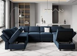 Belffin Modular Velvet Sectional Sofa With Storage Seat Oversized U Shaped Couch With Reversible Chaise Sofa Set With Ottoman Blue -Best Furniture Store 41CSQsh8KwL