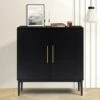 KFO Storage Cabinet With Doors, Black Accent Cabinet, Modern Free Standing Cabinet, Black Sideboard With Metal Base For Bedroom, Living Room, Kitchen And Office