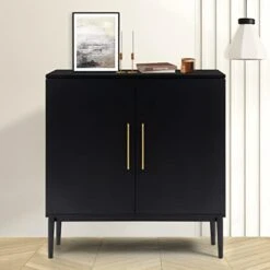 KFO Storage Cabinet With Doors, Black Accent Cabinet, Modern Free Standing Cabinet, Black Sideboard With Metal Base For Bedroom, Living Room, Kitchen And Office -Best Furniture Store 41CU8glW4JL. AC