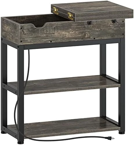 Rolanstar End Table With Charging Station, Narrow Nightstand, Flip Top Side Table With USB Ports And Storage Shelves For Small Spaces, Living Room, Bedroom (Rustic Brown) 10 Rolanstar End Table With Charging Station, Narrow Nightstand, Flip Top Side Table With USB Ports And Storage Shelves For Small Spaces, Living Room, Bedroom (Rustic Brown) - Image 10