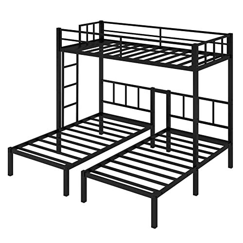 UBGO Triple Twin Bunk Bed, Can Be Separated Into 3 Twin Beds Metal Full Bunk Bed With Two-Side Stairs And Shelf,Metal Loft Bed For Adult Kids Student Dormitory Bedroom Furniture Set, Black 5 UBGO Triple Twin Bunk Bed, Can Be Separated Into 3 Twin Beds Metal Full Bunk Bed With Two-Side Stairs And Shelf,Metal Loft Bed For Adult Kids Student Dormitory Bedroom Furniture Set, Black - Image 5