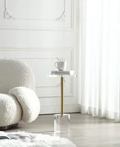 Artmaze Clear Acrylic End Table,Side Table,Brushed Brass Metal,Round,for Office, Living Room And Bedroom,Easy Assembly,12x12 Inch，21.3 Inch High -Best Furniture Store 41CcNLXwWVL