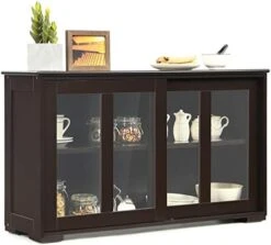 Costzon Kitchen Sideboard, Antique Stackable Storage Cabinet With Height Adjustable Shelf, Sliding Door Window, Wooden Cupboard Server Buffet Console Table For Home Dining Room Entryway (Black) -Best Furniture Store 41CcyxOvXHL. AC