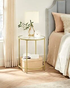 VASAGLE Round Side Table, Glass End Table With Metal Frame, Gold Coffee Table With Modern Style For Living Room, Balcony, Bedroom 11 VASAGLE Round Side Table, Glass End Table With Metal Frame, Gold Coffee Table With Modern Style For Living Room, Balcony, Bedroom -Best Furniture Store 41Cj5nYgnJL