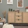 MAISON ARTS Buffet Sideboard Rattan Storage Cabinet With 3 Drawers And 2 Doors & Shelves, Kitchen Cabinet Buffet Cupboard Table With Spacious Table Top For Kitchen Dining Room Living Room