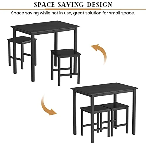 Lamerge Small Kitchen Table Set For 2, Industrial Dining Breakfast Table And 2 Stools, 3 Pieces Dining Table Set For Dining Room, Living Room, Apartment, Small Space (Black) 3 Lamerge Small Kitchen Table Set For 2, Industrial Dining Breakfast Table And 2 Stools, 3 Pieces Dining Table Set For Dining Room, Living Room, Apartment, Small Space (Black) - Image 3