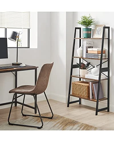 VASAGLE Ladder Shelf, Bookshelf, 4-Tier Standing Shelf For Living Room, Bedroom, Kitchen, Bamboo Frame, Easy Assembly, Industrial Style, Rustic Brown And Black UBCB020B01V1 2 VASAGLE Ladder Shelf, Bookshelf, 4-Tier Standing Shelf For Living Room, Bedroom, Kitchen, Bamboo Frame, Easy Assembly, Industrial Style, Rustic Brown And Black UBCB020B01V1 - Image 2