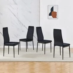 BELIFEGLORY Dining Table With Chairs Set, 5PCS Round Glass Table Set Modern Tempered Glass Top Table With 4 Velvet Chairs Dining Room Furniture -Best Furniture Store 41Czu9z7gcL