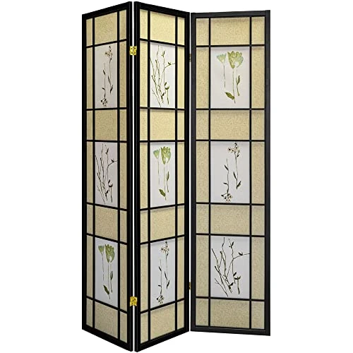3 Panel Room Divider Privacy Screen Botanical Floral Accented Black 71” Tall 5 3 Panel Room Divider Privacy Screen Botanical Floral Accented Black 71” Tall - Image 5