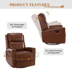HULALA HOME Genuine Leather Swivel Rocker Recliners Set Of 2, Manual Glider Recliner Chairs With Adjustable Backrest & Footrest, Modern Home Theater Sofa Armchairs For Living Room Bedroom, Brown 18 HULALA HOME Genuine Leather Swivel Rocker Recliners Set Of 2, Manual Glider Recliner Chairs With Adjustable Backrest & Footrest, Modern Home Theater Sofa Armchairs For Living Room Bedroom, Brown -Best Furniture Store 41D26IwXISL