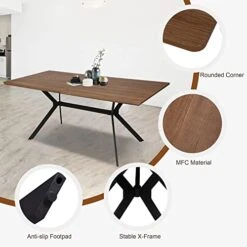 LUCKYERMORE 71"x35.5" Dining Table For 6-8 Mid-Century Modern Rectangle Wood Kitchen Table Farmhouse Dining Table For Dining Room Balcony Cafe Bar Conference Walnut 11 LUCKYERMORE 71"x35.5" Dining Table For 6-8 Mid-Century Modern Rectangle Wood Kitchen Table Farmhouse Dining Table For Dining Room Balcony Cafe Bar Conference Walnut -Best Furniture Store 41DCyXfXy7L