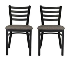 LUCKYERMORE Heavy Duty Metal Dining Room Chair Set Of 2 Upholstered Vinyl Leather Kitchen Chairs With Ergonomic Ladder Back,500lbs Weight Capacity Comfortable Cushion For Home Restaurant